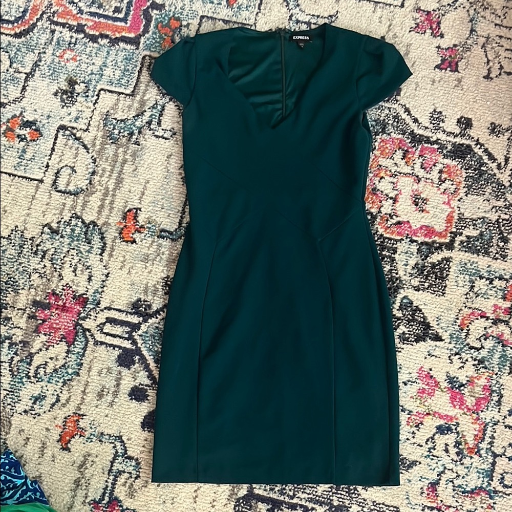 Express Green Sheath Dress V-Neck Cap Sleeve